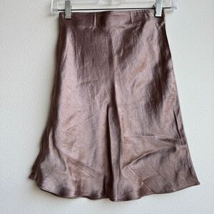 Aritzia Babaton Satin Mini Slip Skirt Bronze Brown Pink Taupe Romantic SZ 0 XS
